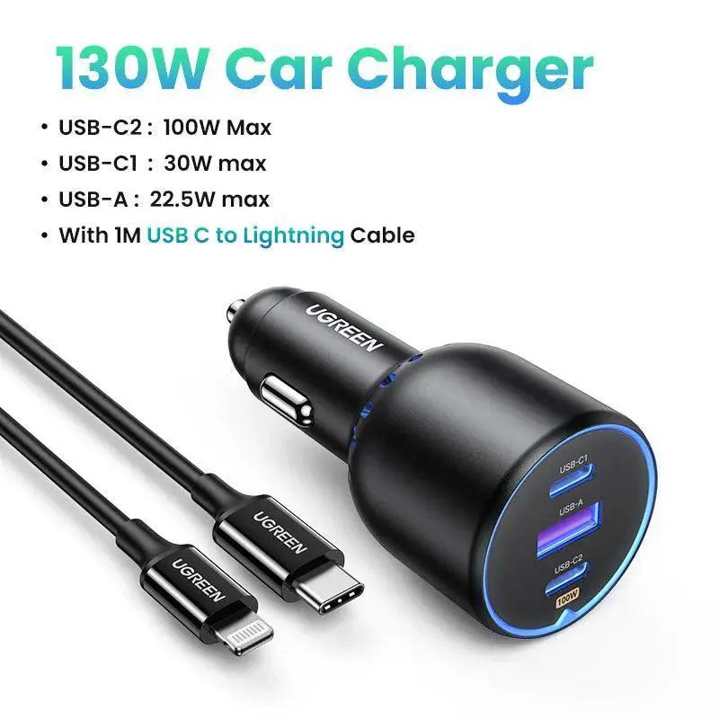 UGREEN 130W USB C Car Charger For iPhone Fast Charging
