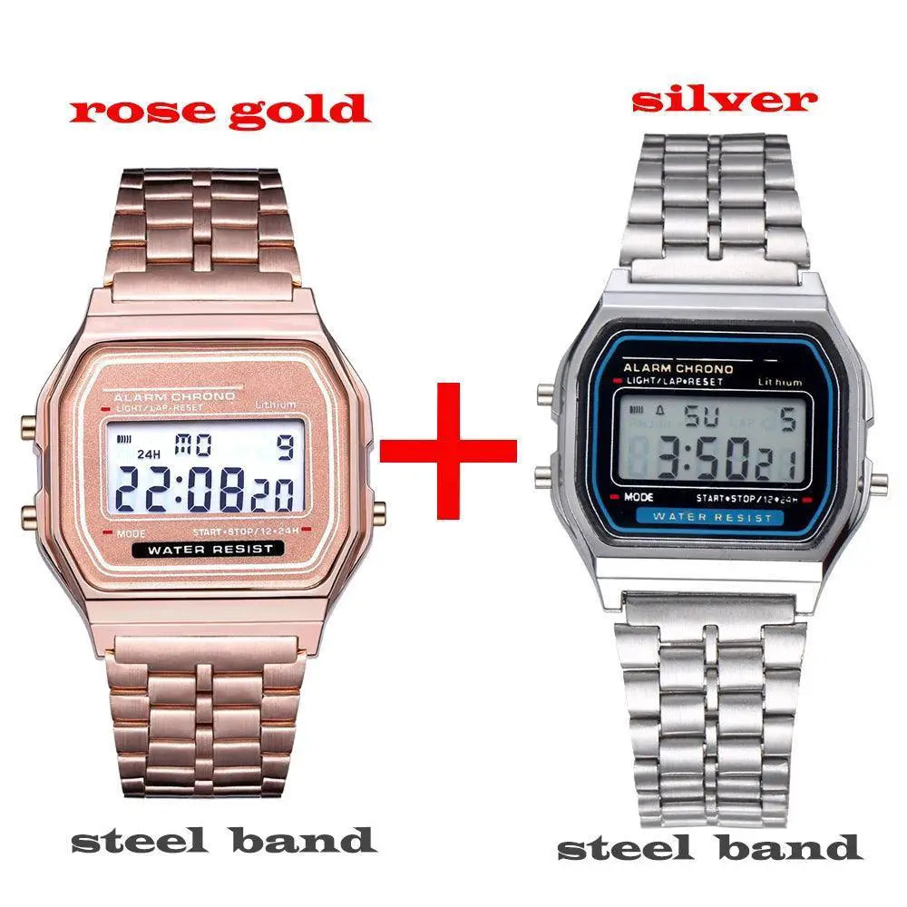 Gold Stainless Steel LED Mens Watch Modern Stylish Timepiece