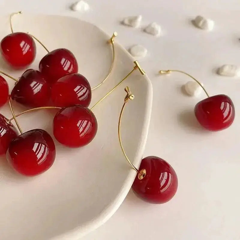 Sweet Cherry Charm Earrings Whimsical Korean Style