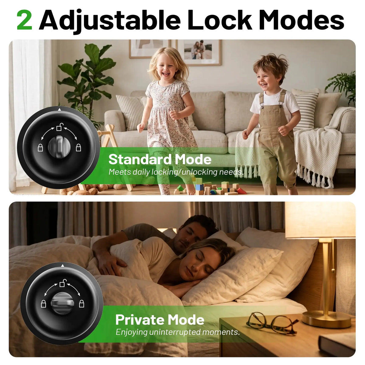 YFK Smart Door Lock Knob Fingerprint Unlock Keyless Entry Tuya App Control Matte Black Front Door Bedroom Home Security