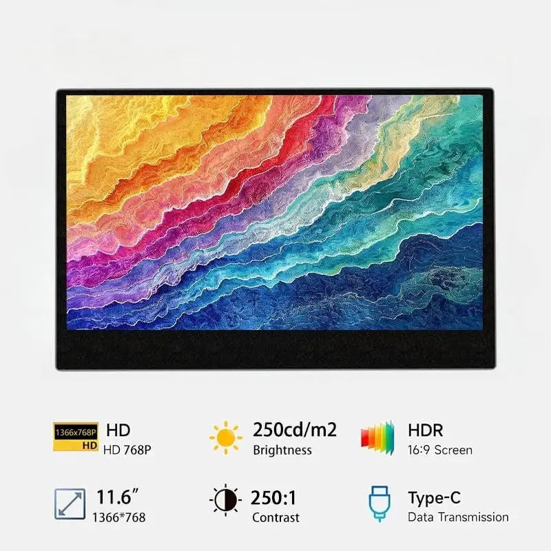 11.6 Inch Portable Monitor HDMI-Compatible Laptop Second Screen Gaming Extended Display for Steam Deck Laptop Switch PS4 /5