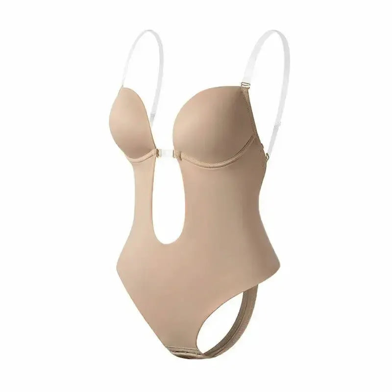 Sexy Women Deep U Plunge Seamless Push Up Bra Bodysuit