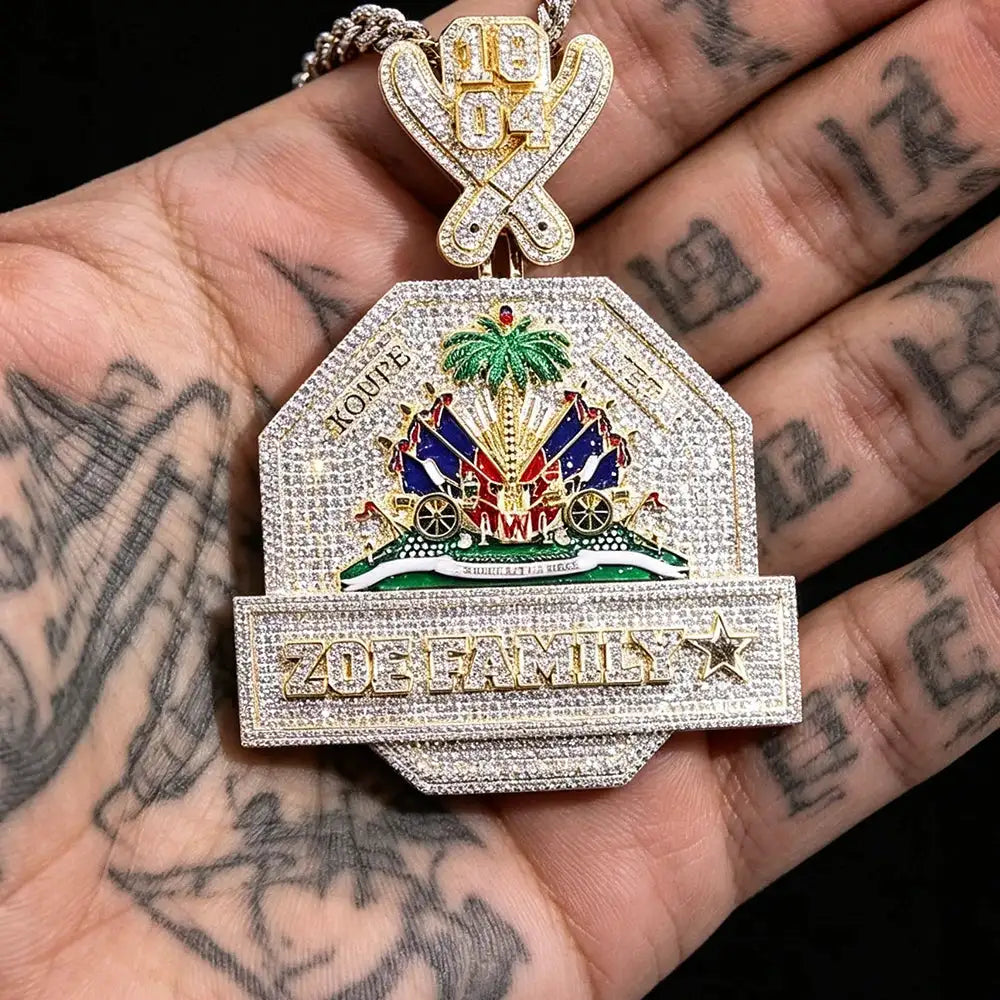 Gold Plated Full Cubic Zirconia Enamel Haitian National Emblem — product view 5