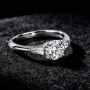 Sterling Silver Silver Moissanite Three Stone Ring
