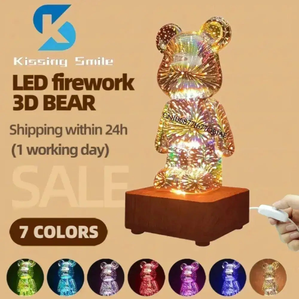 Fireworks Bear Lamp 3D Night Light Colorful Decor For Room