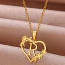 Golden Floral Heart Choker Necklace - Alphabet Jewelry