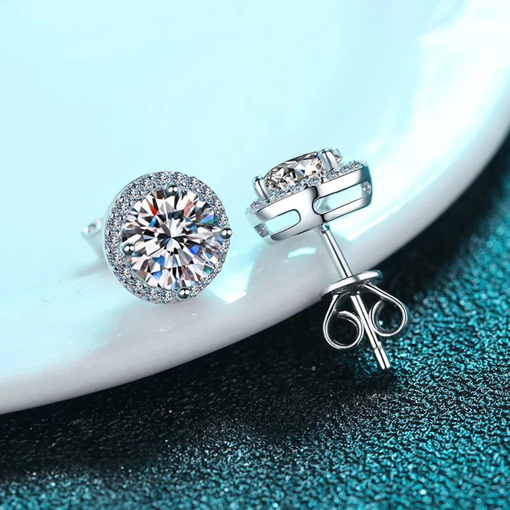 Round Moissanite Stud Earrings in Sterling Silver earplugs earrings — product view 2