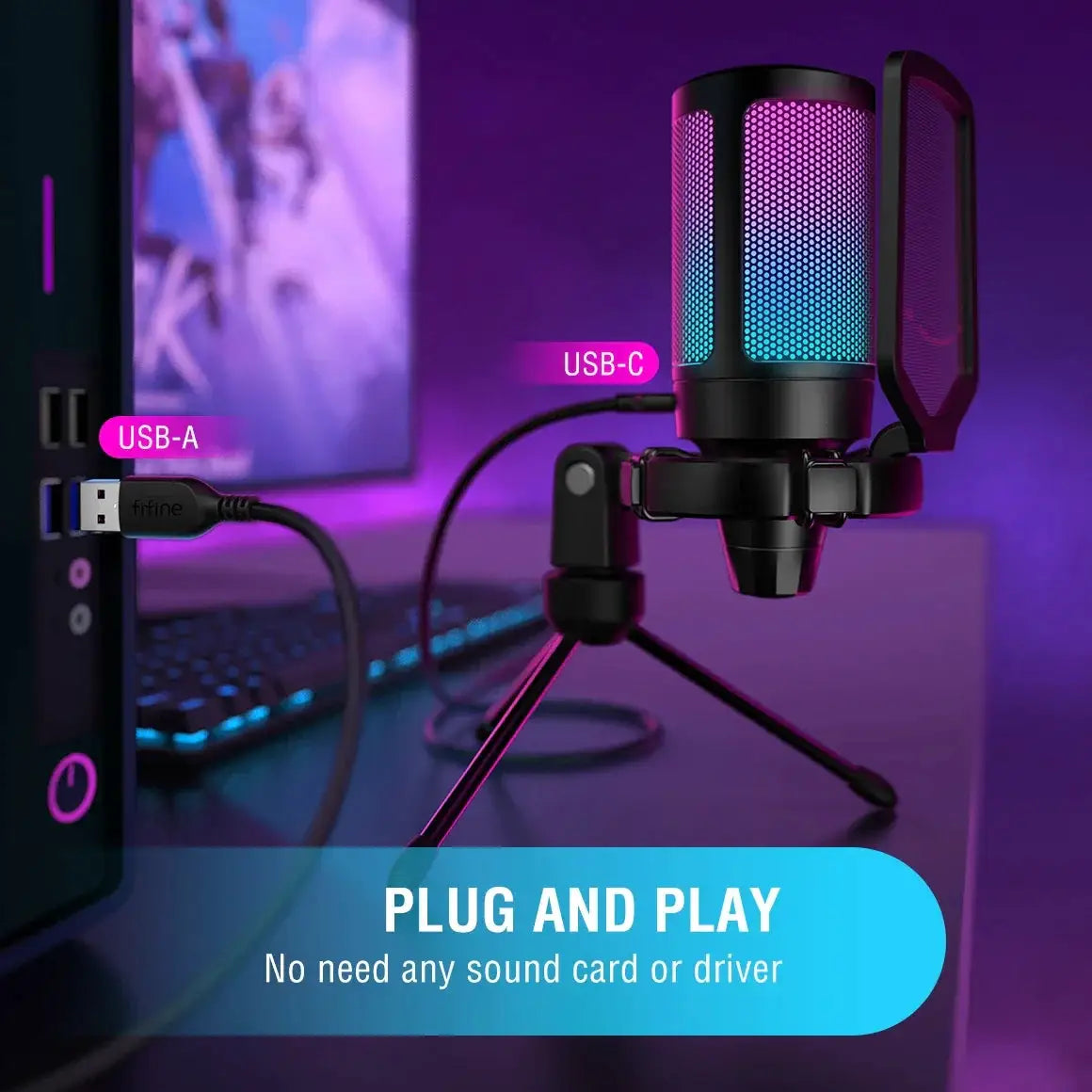 A6V USB Gaming Microphone With Pop Filter And Shock Mount