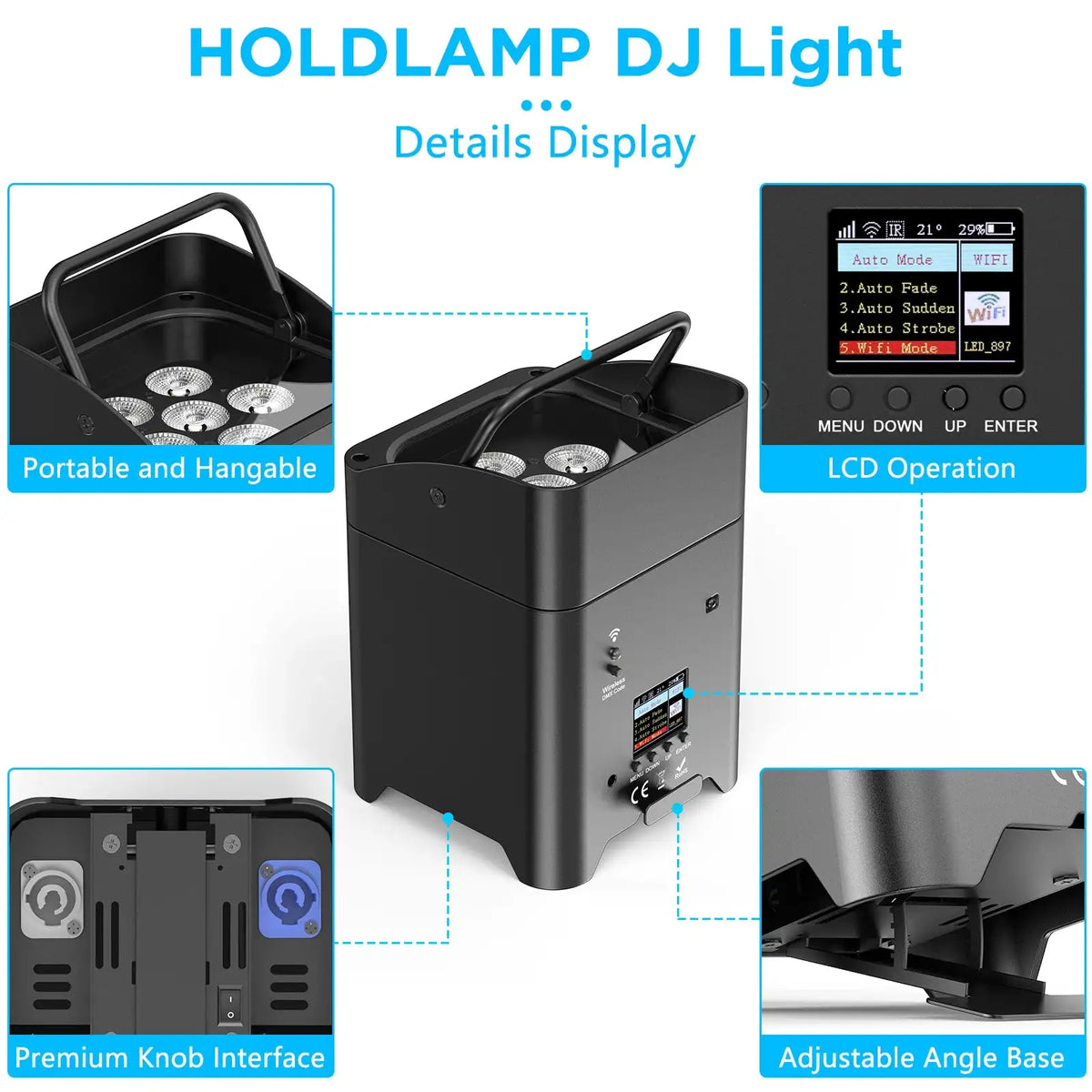 U'King 4PCS 6x18W 6IN1 RGBAW+UV Par Light with Bag Wireless Uplights LED Stage Light Remote Control WiFi Par Light for DJ Party Show Wedding