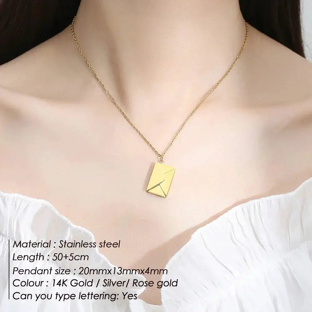Custom Love Letter Envelope Stainless Steel Pendant Necklace