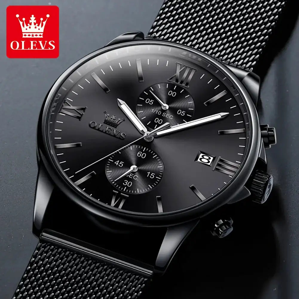 OLEVS 2886 Men's Watches Classic Multifunctional Chronograph Date Original Quartz Wristwatch Mesh Belt Waterproof Luminous Reloj