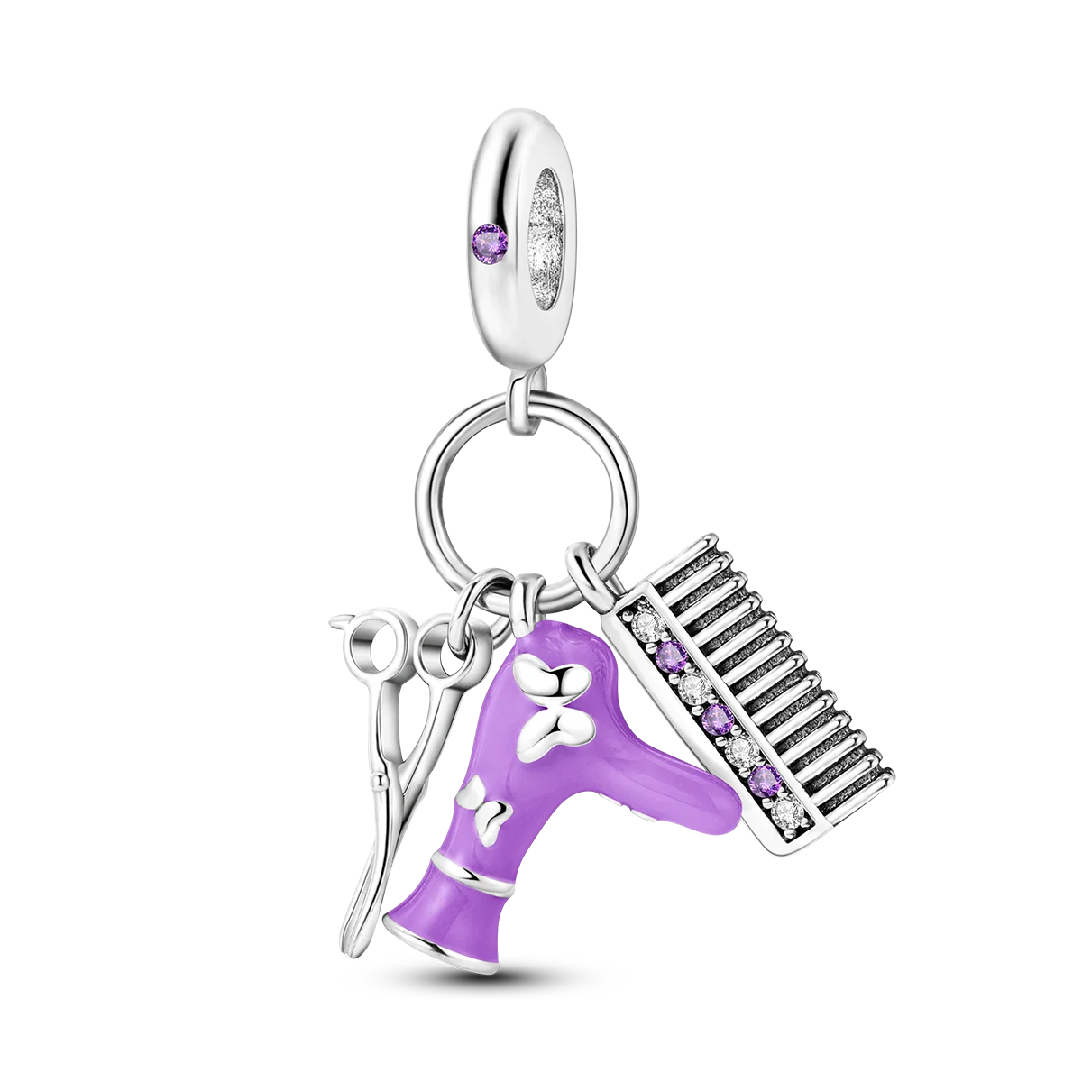 Silver Plated Purple Charm Flower