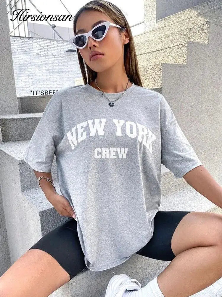 Oversized Bold Letter Graphic Womens Tee Trendy Summer Shirt