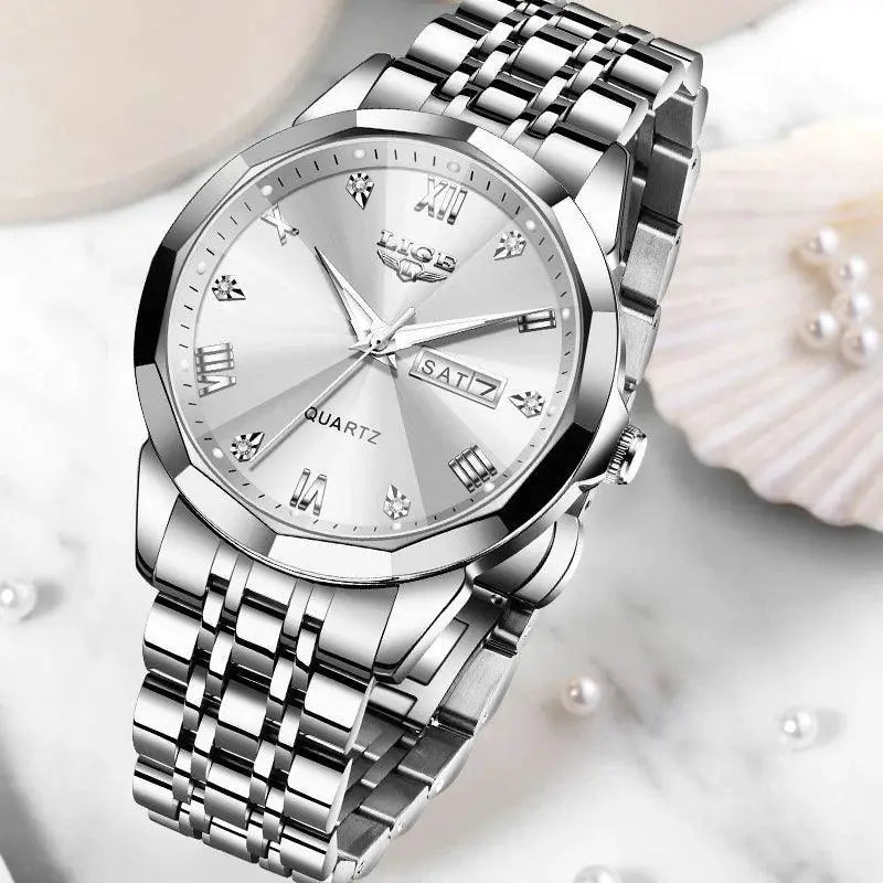 Luxury Stainless Steel Womens Quartz Watch Waterproof