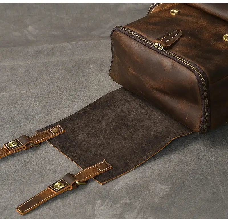 Vintage Crazy Horse Genuine Leather Backpack Men Leather Bagpack Climbing Rucksack Male Large Hiking Backpack M814