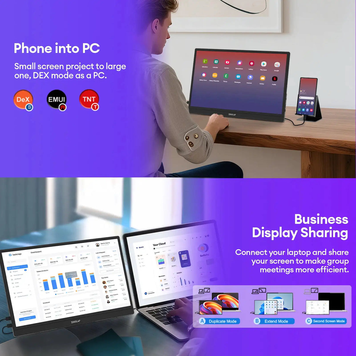 ZEUSLAP 15.6" FHD 1920x1080P IPS Panel USB-C HDMI Source Portable Monitor for Phone, Laptop, PC, Nintendo Switch Second Display