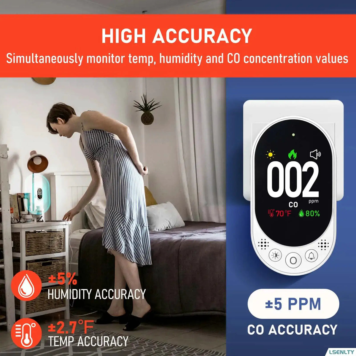 LSENLTY Carbon Monoxide Detector for Home 3 in 1 CO Detector Plug in Alarm Function High-precision CO Sensor for Home RV Travel