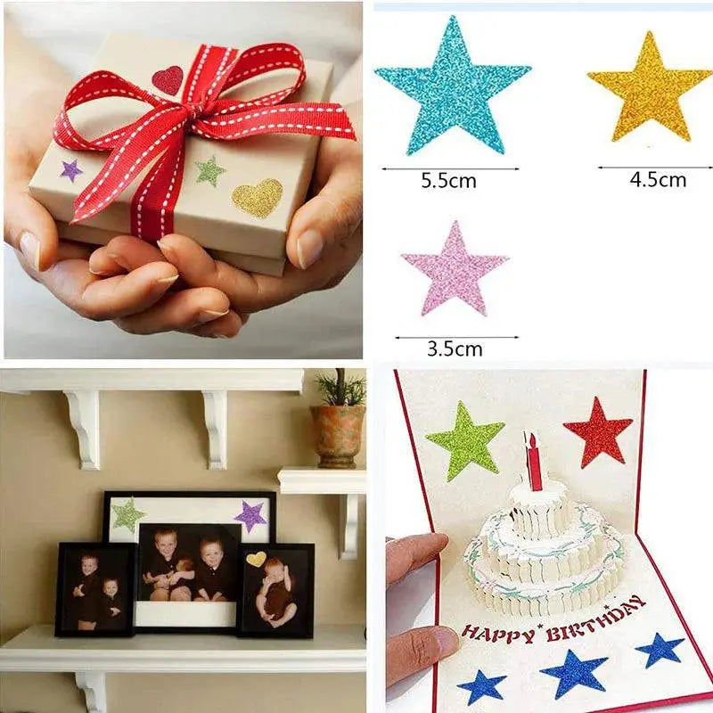 Colorful Glitter Foam Stickers Hearts Stars Kit For Kids