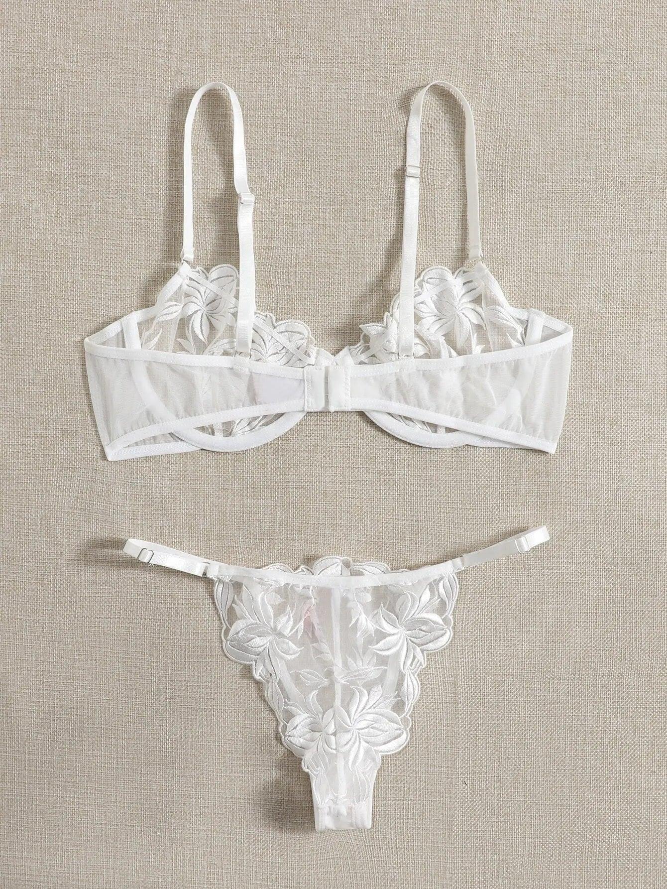 Elegant Mesh Embroidered Lingerie Set For Women Premium