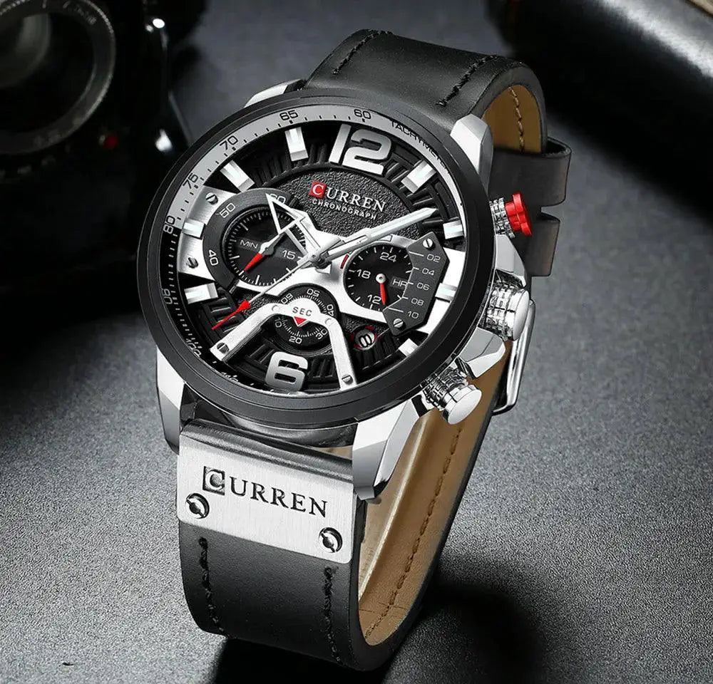 Mens Leather Chronograph Watch Timepiece Modern Style