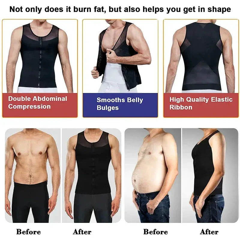 Men's Slimming Compression Tank Top With Zipper Gynecomastia