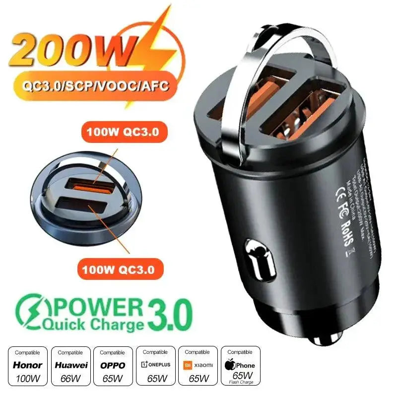 200W Mini Fast Car Charger For iPhone Samsung Huawei