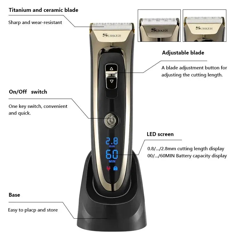 Professional Barber Electric Hair Trimmer LED Display