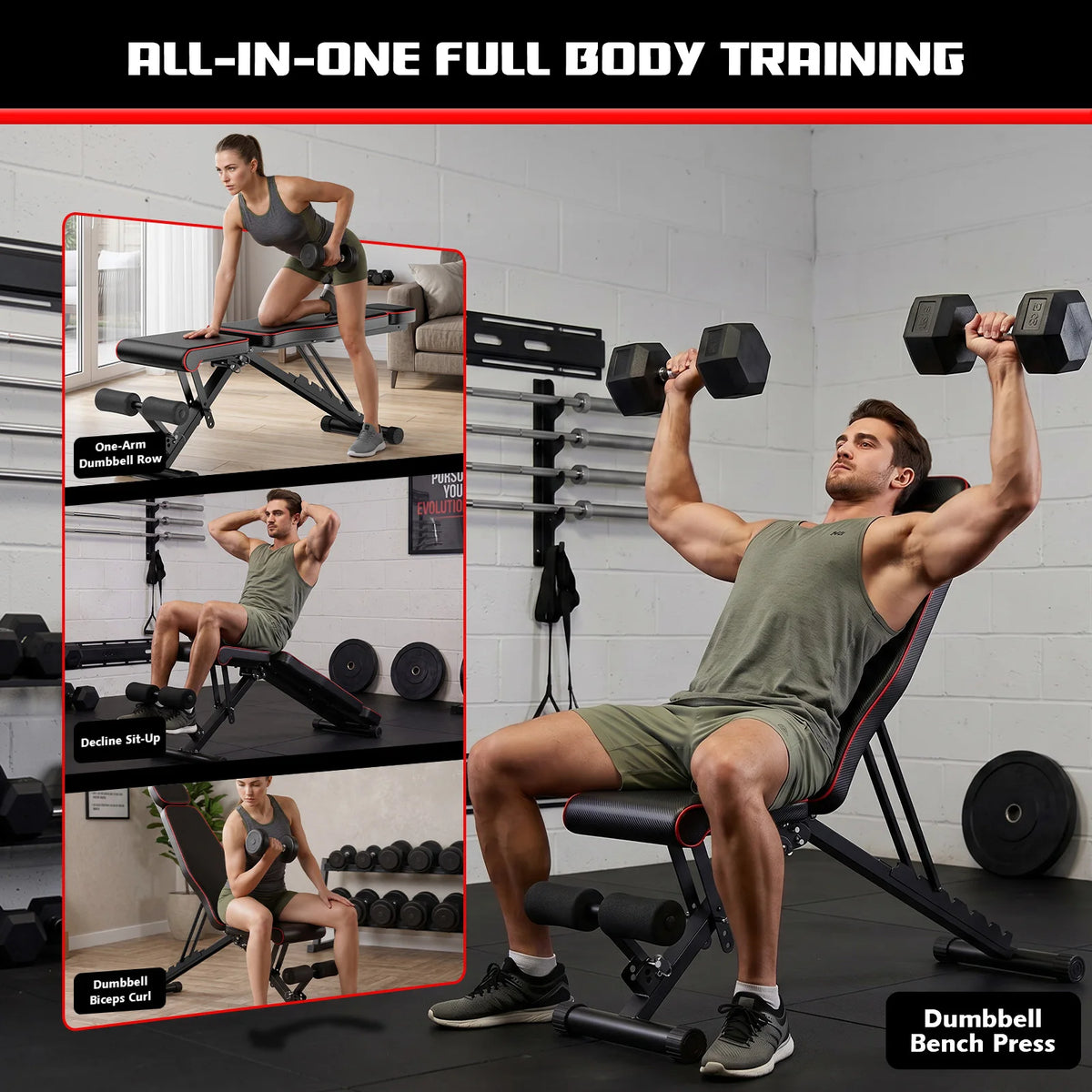 Multifunctional Foldable Fitness Bench, Adjustable Weight — product view 2