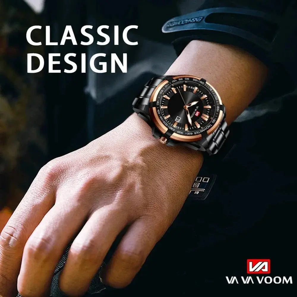 Gold Black Stainless Steel Mens Business Watch VA VA VOOM