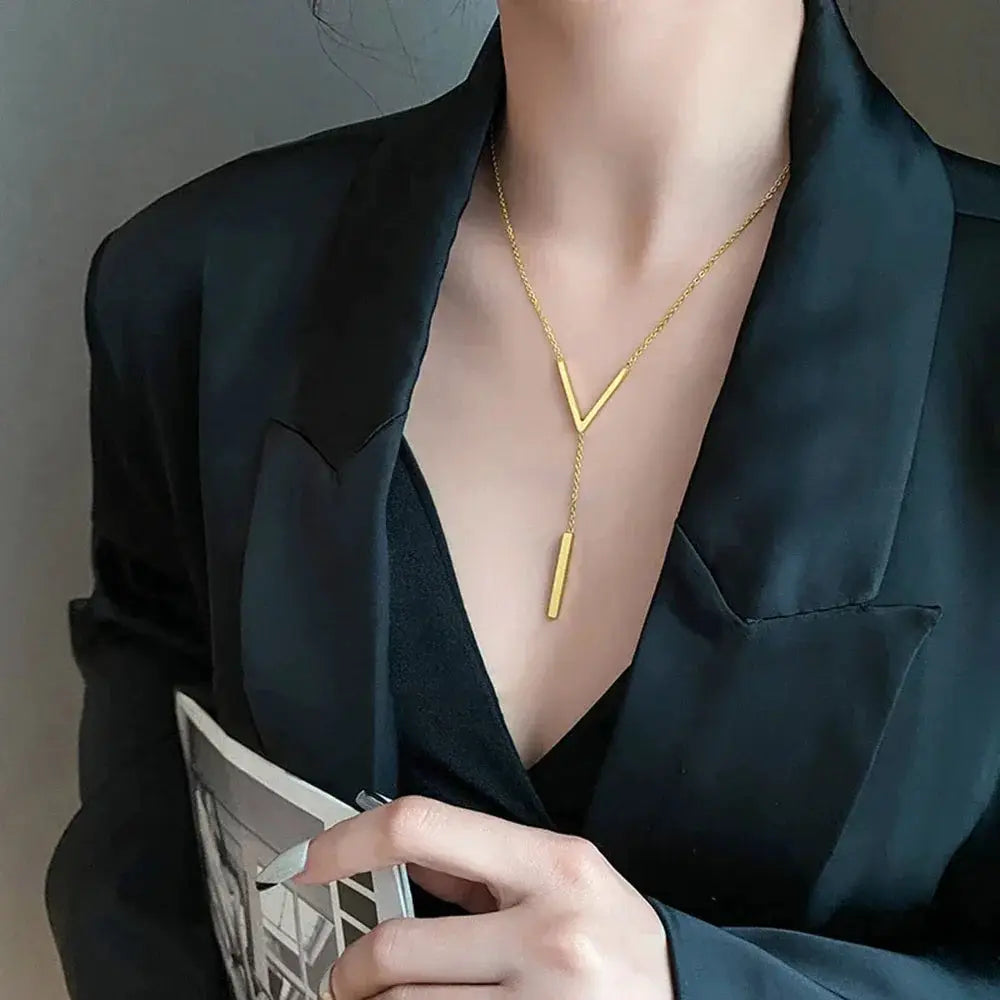 Sumeng V Shaped Long Gold Chain Necklace Choker For Women