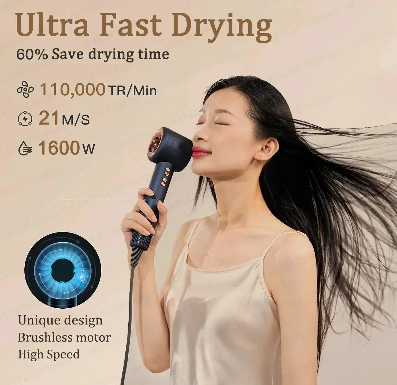 Super Hair Dryer With Negative Ion for Fast Drying