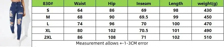 Summer New Womens Ripped Jeans High Stretch Slim Fit