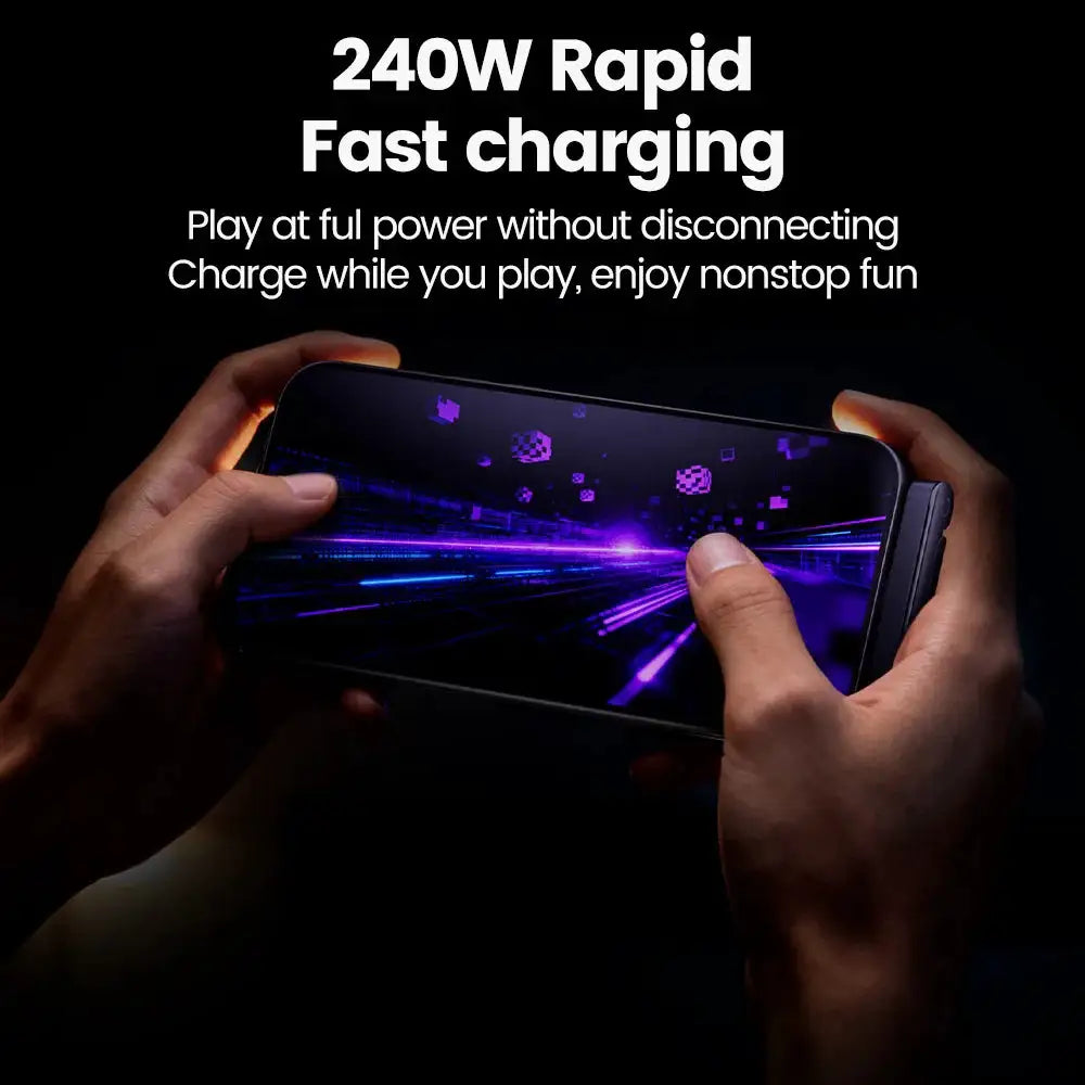 240W 2-in-1 Type C to USB C Fast Charging Data Cable Foldable Phone Holder Type C Fast Charging cabo For iPhone 17 Black/Orange