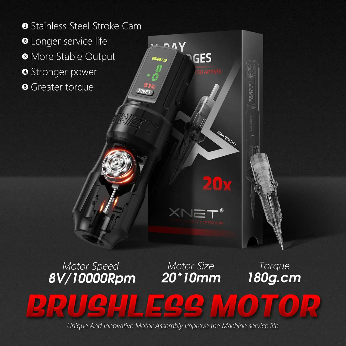 XNET Wilk Max Wireless Tattoo Machine Pen Brushless Motor Straight Drive Bar 2400mAh OLED Display Battery For Tattoo Artist