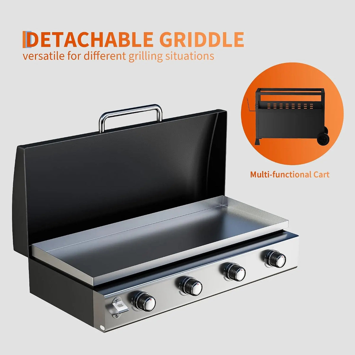 BTU Propane Gas Grill – sq.in Flat Top, Weather-Resistant Hood — product view 7