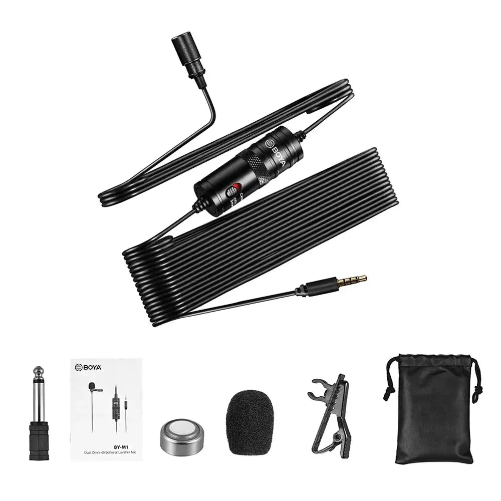 BOYA BY-M1 Omni-directional Lavalier Microphone Lapel Clip-on Condenser Mic with 3.5mm Plug for DSLR Camera Camcorder Smartphone