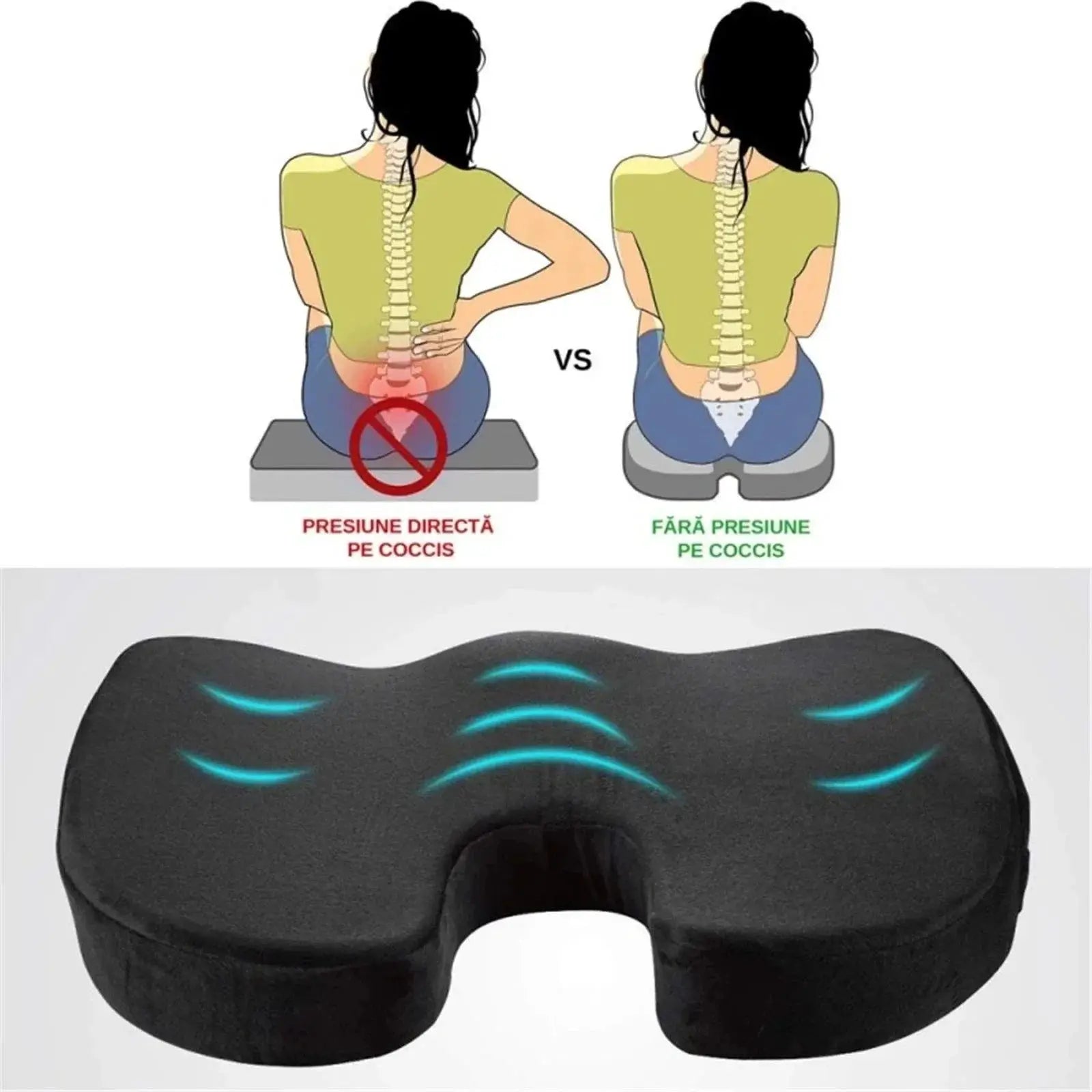 Ergonomic Memory Foam Coccyx U Shaped Seat Cushion Comfort