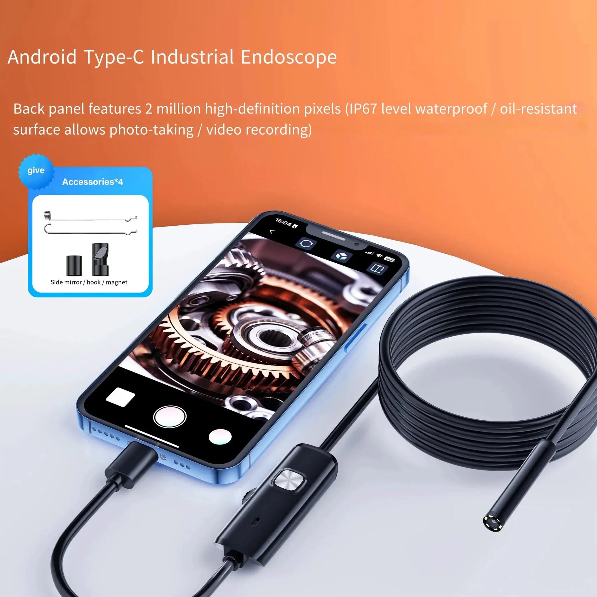 7.0mm Type C Endoscope Camera IP67 Waterproof Borescope With 6 LEDs Android PC - stepyours.com