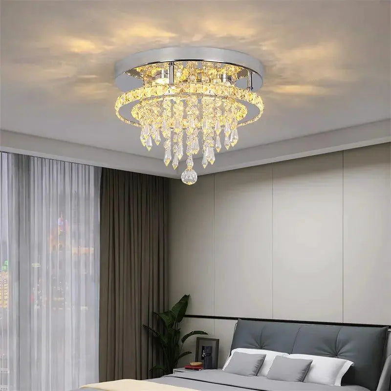 Crystal Chandelier Chrome LED Flush Mount Ceiling Light