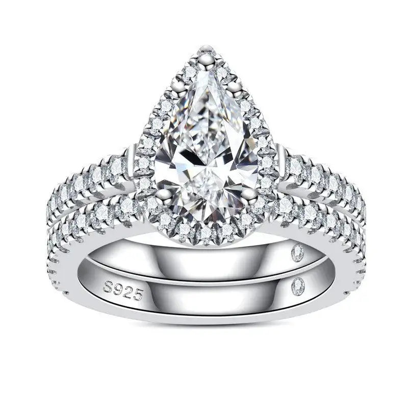 3-Carat Pear Shaped Moissanite Set with 925 Silver Combination Ring Stackable for Couples and Women Fashionable Moissanite Rings
