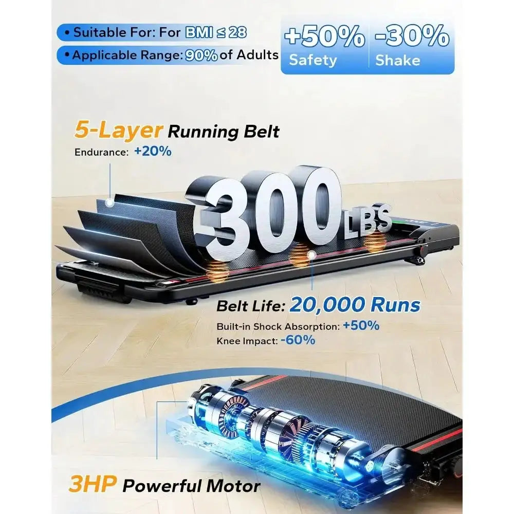 Foldable Incline Walking Pad Treadmill with 3HP for Small Spaces, 300LBS, APP & RGB Light