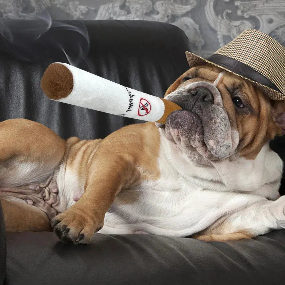 Funny Cigar Plush Squeaky Dog Chew Toy For Pets Interactive