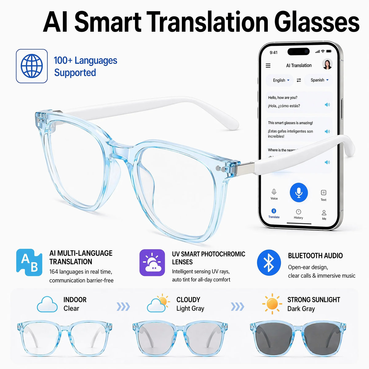 AI Translation Smart Glasses Bluetooth