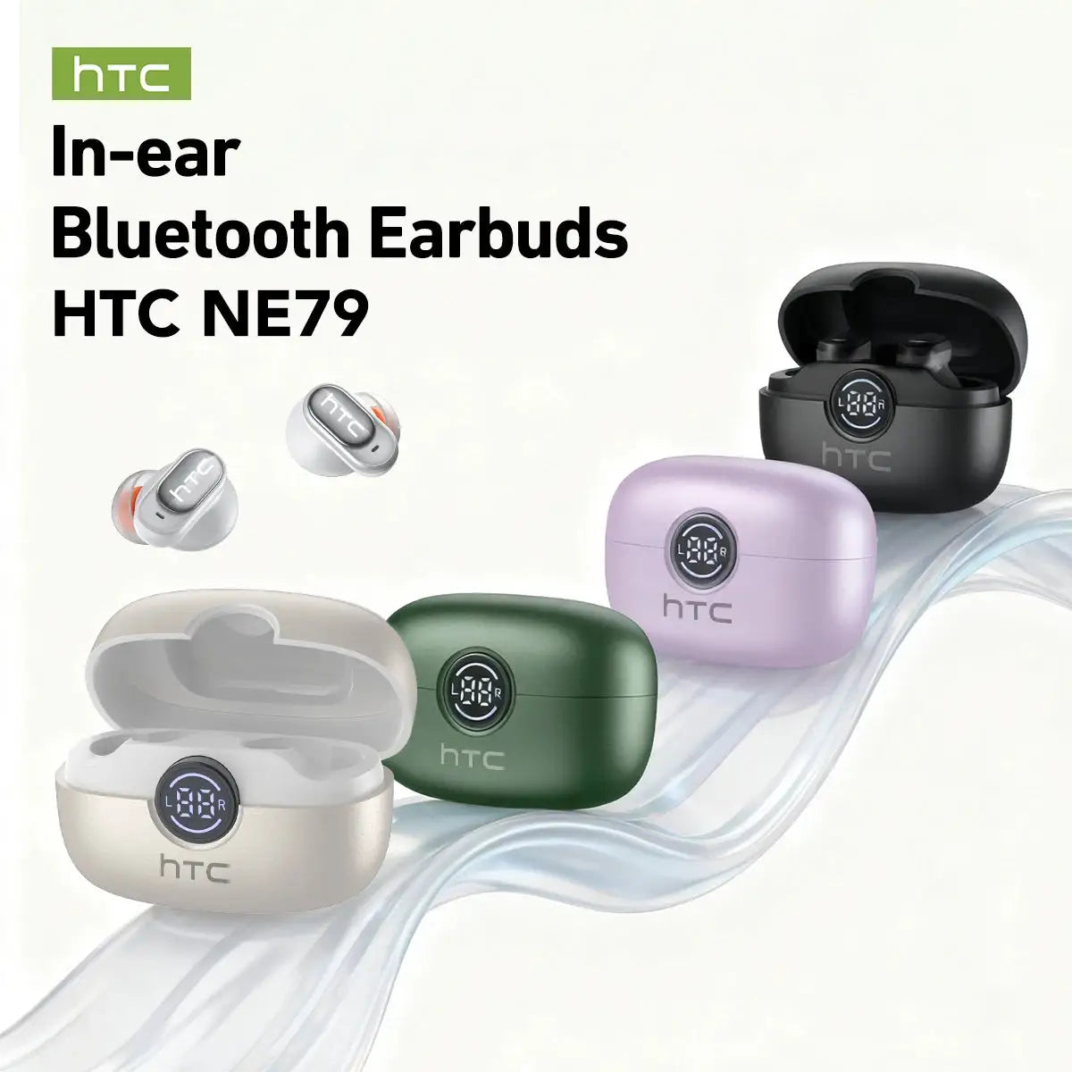 HTC NE79 TWS Bluetooth 6.0 Earbuds AI Translation 135 Languages ENC Noise Cancelling HiFi Stereo Headphones with LED Display