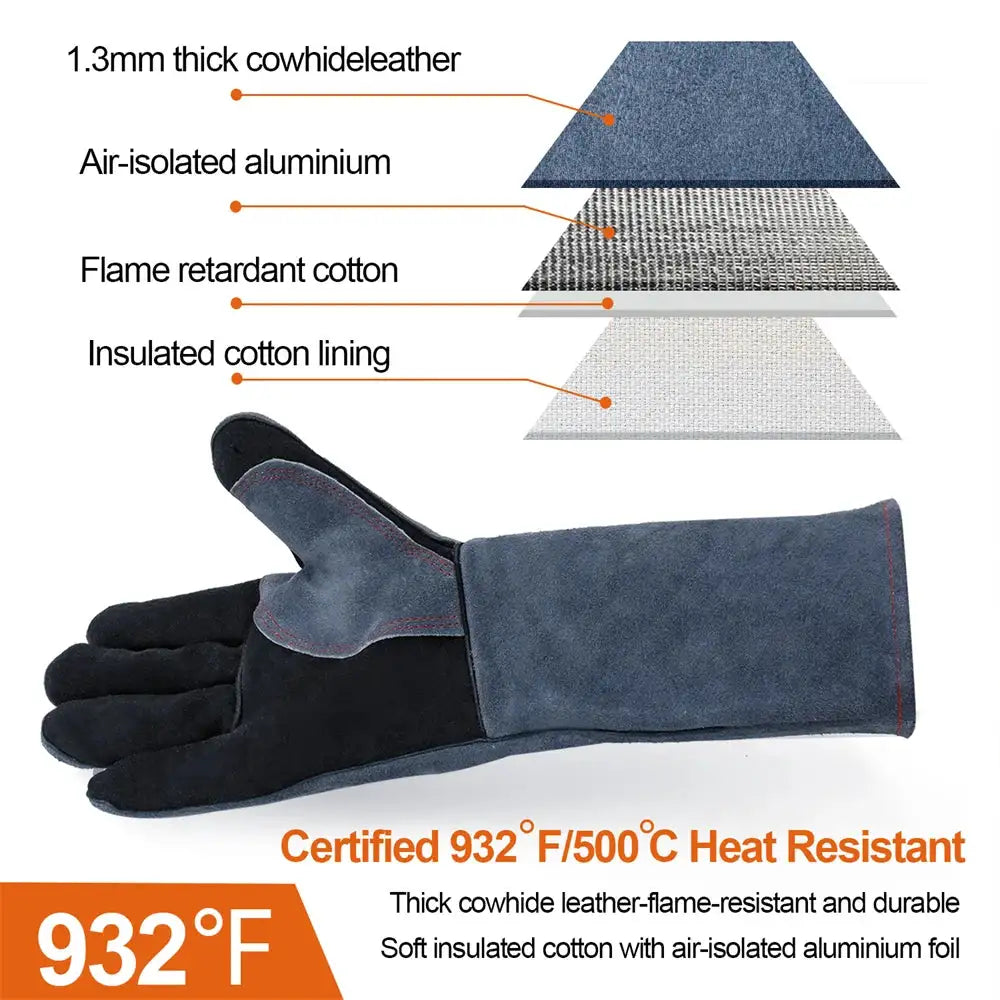 Long-Cuff Leather Welding Work Gloves — product view 3