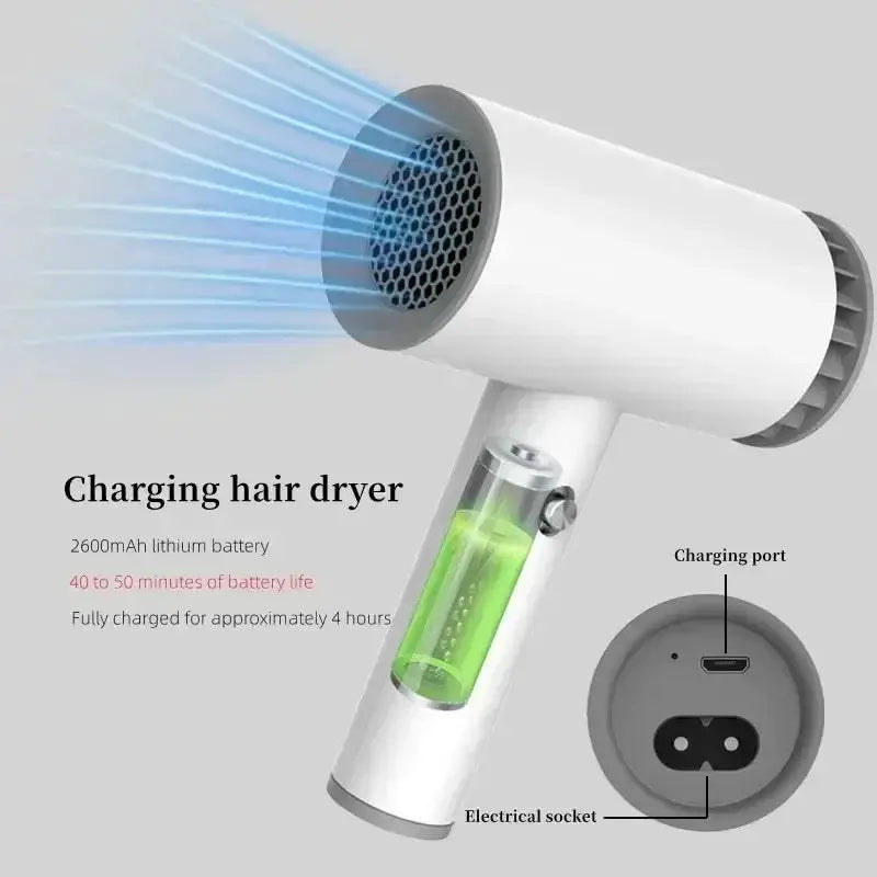 Portable Wireless Hair Dryer Travel Fast Dry Lithium Battery