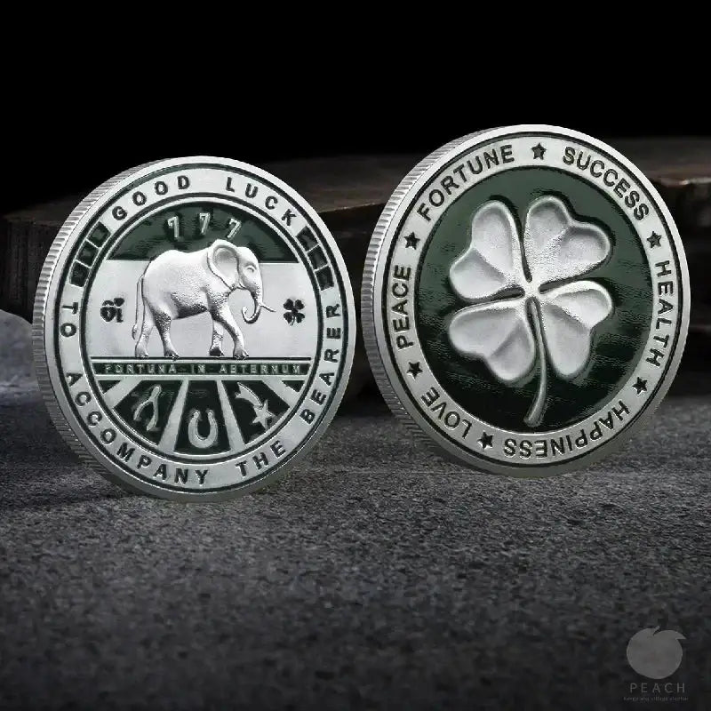 Lucky Commemorative Coin – Double Sided Four Leaf Clover & Elephant, Perfect Gift for Wealth, Health & Success