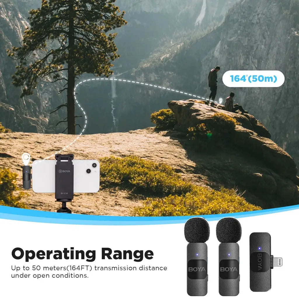 BOYA BY-V Wireless Lavalier Lapel Microphone Broadcast Direct mini Mic for iPhone Android Live Streaming Youtube Noise Reduction