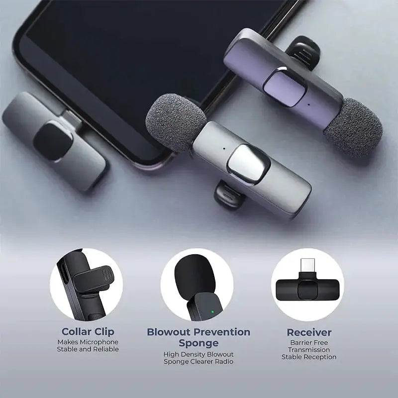 Wireless Lavalier Microphone For iPhone 15/16/17 Series Android Devices Noise Cancelling Mini Lapel Microphone for Vlogging Mic