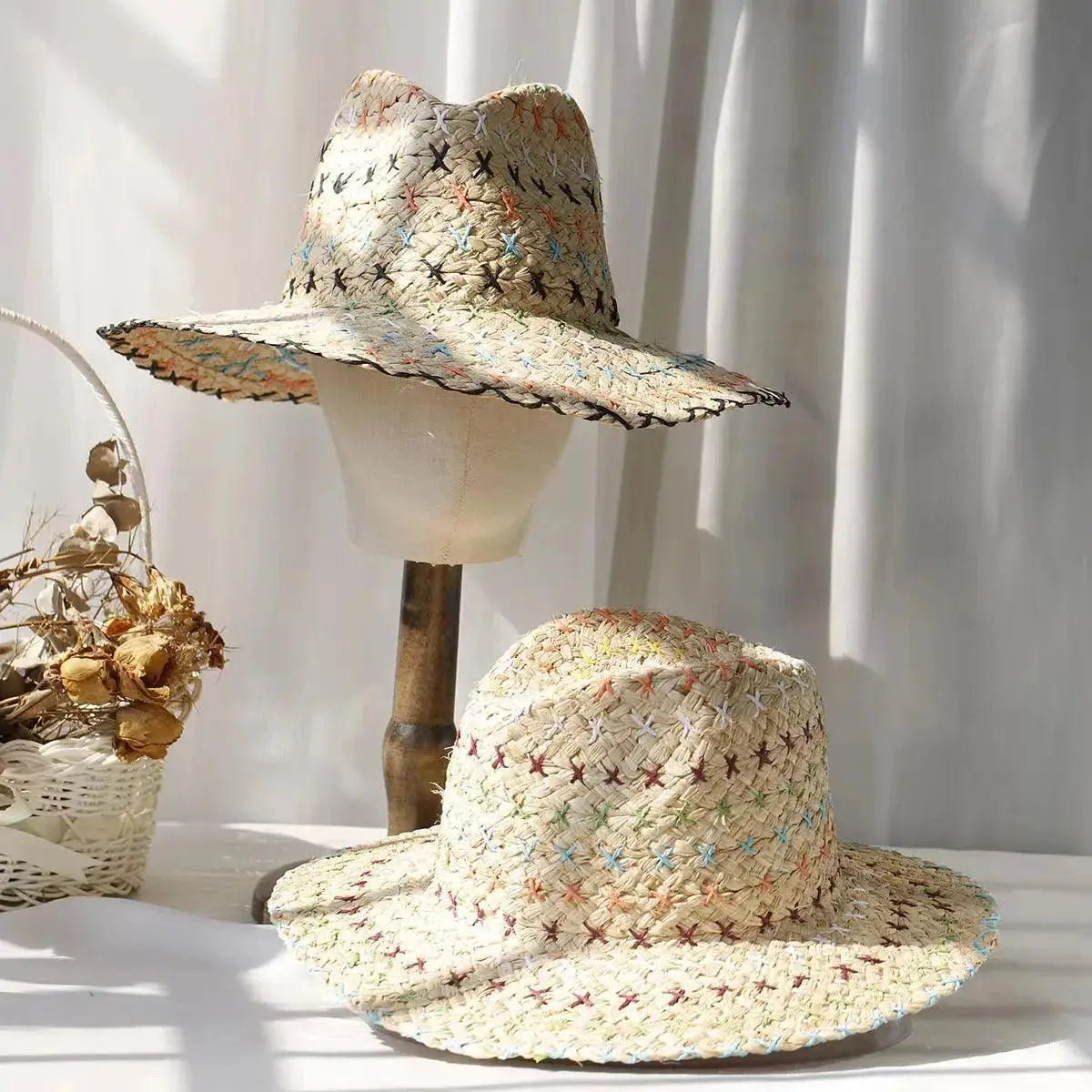 Raffia Straw Bohemian Sun Hat for Women Colorful Vacation